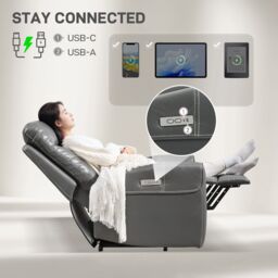 HOMCOM Overstuffed Riser & Reclining Chair with USB Ports in Dark Grey - thumbnail 5