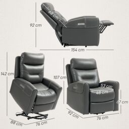 HOMCOM Overstuffed Riser & Reclining Chair with USB Ports in Dark Grey - thumbnail 3