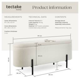 tectake Hallway Bench Lanja in Beige - thumbnail 6