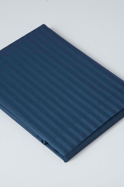 Belledorm Hotel Suite Satin Stripe 540 Thread Count Flat Sheet in Navy - Size: Single - image 1