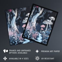 "Artery8 Magical Forest Mushroom Wildflower Path Fantasy Wall Art Print in Blue - Size: W12"" x H16""" - thumbnail 2
