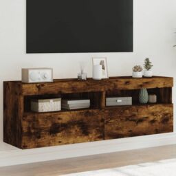 Berkfield Home TV Wall Cabinets with LED Lights 2 pcs Smoked Oak 60x30x40 cm in Brown - Size: 60 x 30 x 40 cm - thumbnail 1