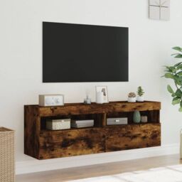 Berkfield Home TV Wall Cabinets with LED Lights 2 pcs Smoked Oak 60x30x40 cm in Brown - Size: 60 x 30 x 40 cm - thumbnail 5