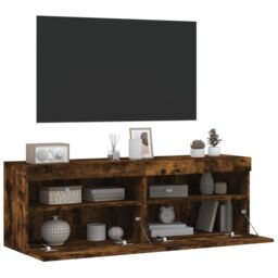 Berkfield Home TV Wall Cabinets with LED Lights 2 pcs Smoked Oak 60x30x40 cm in Brown - Size: 60 x 30 x 40 cm - thumbnail 7