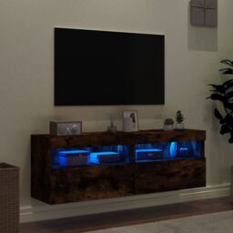 Berkfield Home TV Wall Cabinets with LED Lights 2 pcs Smoked Oak 60x30x40 cm in Brown - Size: 60 x 30 x 40 cm - thumbnail 4