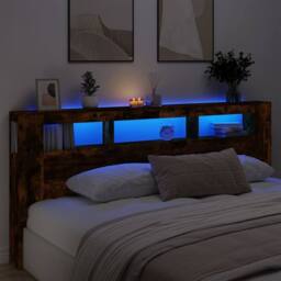 Berkfield Home LED Headboard Smoked Oak 220x18.5x103.5 cm Engineered Wood in Brown - thumbnail 2
