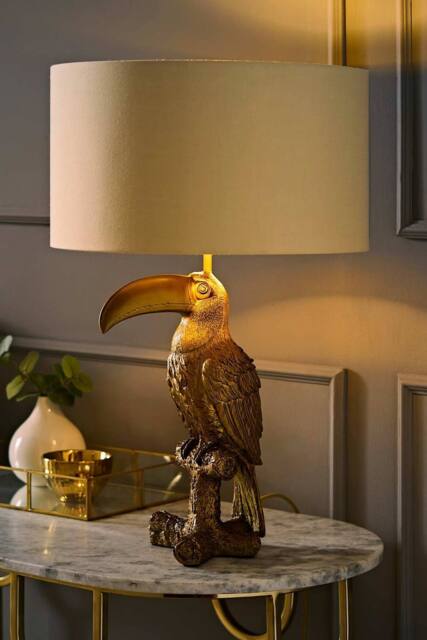 ValueLights Tuki Toucan Velvet Metallic Drum Lamp Shade Bronze Table Lamp & Bulb in Beige - image 1