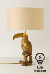 ValueLights Tuki Toucan Velvet Metallic Drum Lamp Shade Bronze Table Lamp & Bulb in Beige - thumbnail 3