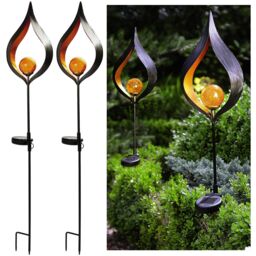 mysmartbuy 2 x Aura Flame Globe Stake Lights - Solar Powered Zen Style Outdoor Garden Metal LED Globe Light - Measures H91 x W16.8 x D7.2cm in Black - thumbnail 2