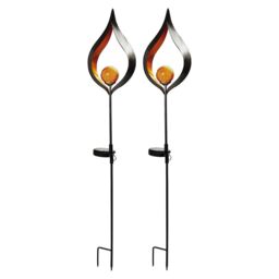 mysmartbuy 2 x Aura Flame Globe Stake Lights - Solar Powered Zen Style Outdoor Garden Metal LED Globe Light - Measures H91 x W16.8 x D7.2cm in Black - thumbnail 3