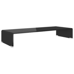 Berkfield Home TV Stand/Monitor Riser Glass Black 80x30x13 cm - Size: 80 x 30 x 13 cm - thumbnail 3