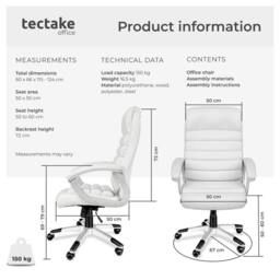 tectake Office Chair Paul in White - thumbnail 6