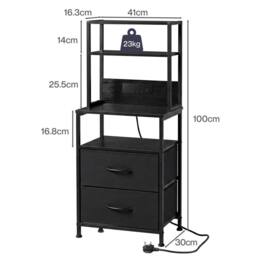 Levede Bedside Table with Charging Station, LED Light, 2 Drawers, Black - thumbnail 4