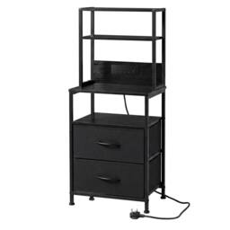 Levede Bedside Table with Charging Station, LED Light, 2 Drawers, Black - thumbnail 2