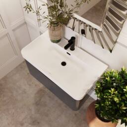 Balterley Arch Bathroom Wall Hung 1 Drawer Vanity, Ceramic Basin, Grey, 800mm in Grey - thumbnail 3