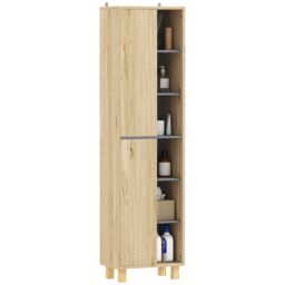 HOMCOM Bathroom Storage Unit with 6 Open Compartments & 6 Shelves in Natural - thumbnail 2