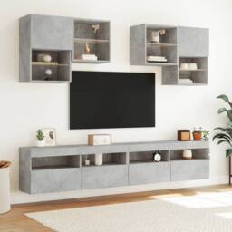 Berkfield Home TV Wall Cabinet with LED Lights Concrete Grey 100x30x40 cm - Size: 100 x 30 x 40 cm - thumbnail 6