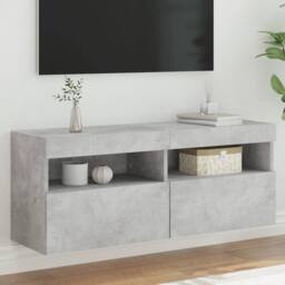 Berkfield Home TV Wall Cabinet with LED Lights Concrete Grey 100x30x40 cm - Size: 100 x 30 x 40 cm - thumbnail 2