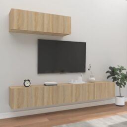 Berkfield Home 3 Piece TV Cabinet Set Sonoma Oak Engineered Wood in Brown - thumbnail 1
