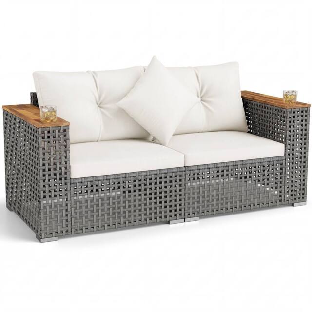 Costway 2PCS Patio Corner Sofa Set Garden Sectional Wicker Loveseat w/Cushions in Off-White - image 1