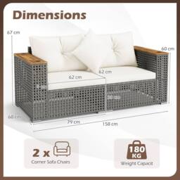 Costway 2PCS Patio Corner Sofa Set Garden Sectional Wicker Loveseat w/Cushions in Off-White - thumbnail 2