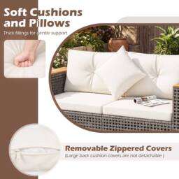 Costway 2PCS Patio Corner Sofa Set Garden Sectional Wicker Loveseat w/Cushions in Off-White - thumbnail 8