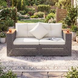 Costway 2PCS Patio Corner Sofa Set Garden Sectional Wicker Loveseat w/Cushions in Off-White - thumbnail 7