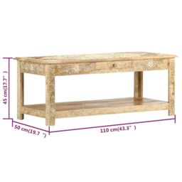 Berkfield Home Coffee Table 110x50x45 cm Hand Painted Solid Mango Wood in Brown - Size: 110 x 50 x 45 cm - thumbnail 5