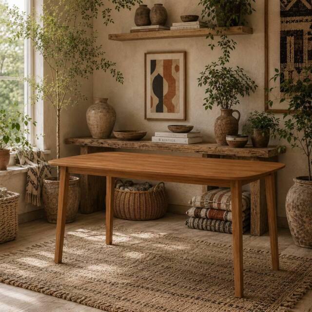 Wyld Haus Graspette Light Brown Solid Pine Rectangular Dining Table 150 x 80cm - Size: 150 x 80 cm - image 1