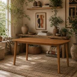 Wyld Haus Graspette Light Brown Solid Pine Rectangular Dining Table 150 x 80cm - Size: 150 x 80 cm - thumbnail 1