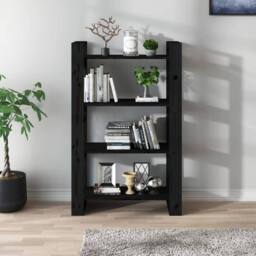 Berkfield Home Beautiful Book Cabinet/Room Divider Black 80x35x125 cm Solid Wood Pine - Size: 80 x 35 x 125 cm - thumbnail 1