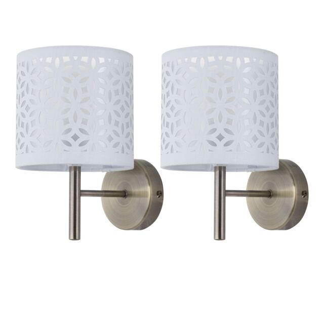First Choice Lighting Set of 2 Brea - Antique Brass Wall Lights with White Cut Out Shade in Gold - image 1