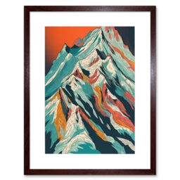 "Artery8 Wall Art Print Mont Blanc Mountain Peak Linocut Artwork Framed 9X7 Inch in Brown - Size: W7"" x H9""" - thumbnail 1