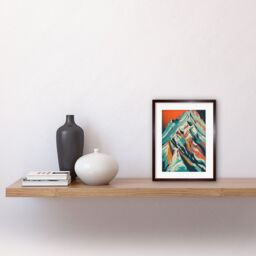 "Artery8 Wall Art Print Mont Blanc Mountain Peak Linocut Artwork Framed 9X7 Inch in Brown - Size: W7"" x H9""" - thumbnail 2