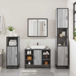 Berkfield Home Bathroom Sink Cabinet Grey Sonoma 80x33x60 cm Engineered Wood - Size: 80 x 33 x 60 cm - thumbnail 3