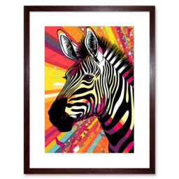 "Artery8 Wall Art Print Zebra Portrait Vibrant Colourful Stripes Bright Bold Psychedelic Rainbow Artwork Framed 9X7 Inch in Brown - Size: W7"" x H9""" - thumbnail 1