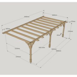 Rutland County Garden Furniture Ltd Wall Mounted Premium Pergola 3 Posts, L360 x W660 x H270 cm, Brown - thumbnail 5