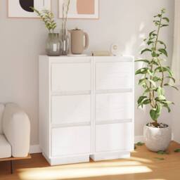 Berkfield Home Sideboards 2 pcs White 32x34x75 cm Solid Wood Pine - Size: 32 x 34 x 75 cm - thumbnail 2