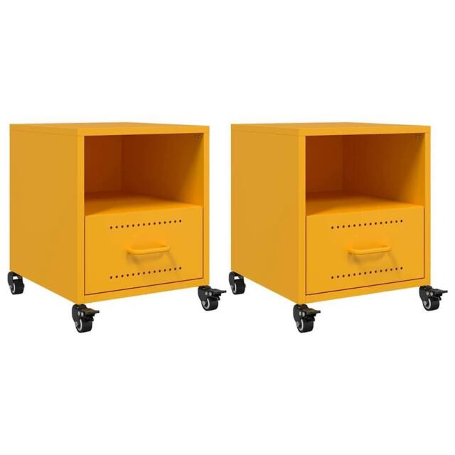 Berkfield Home Bedside Cabinets 2 pcs Mustard Yellow 36x39x43.5 cm Steel - image 1