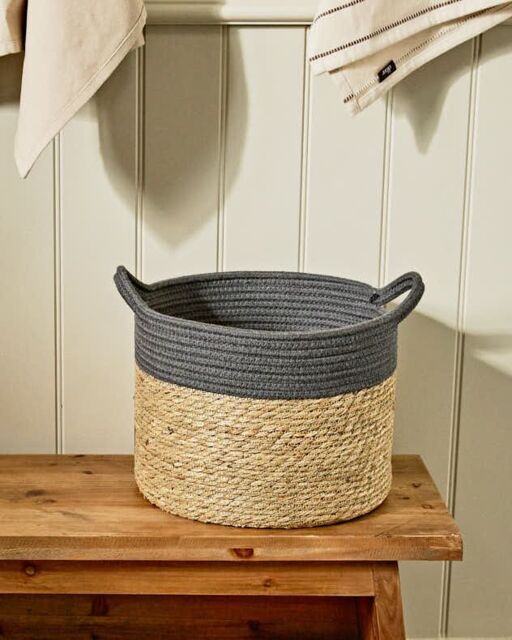 Dibor Traditional Seagrass Medium Grey Stripe Indoor Storage Basket H24 x D39cm in Natural - image 1