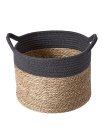 Dibor Traditional Seagrass Medium Grey Stripe Indoor Storage Basket H24 x D39cm in Natural - thumbnail 2