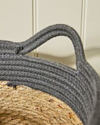 Dibor Traditional Seagrass Medium Grey Stripe Indoor Storage Basket H24 x D39cm in Natural - thumbnail 4