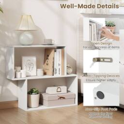 Gymax 3-Tier Geometric Bookshelf Freestanding Wooden Bookcase Compartments in White - thumbnail 7