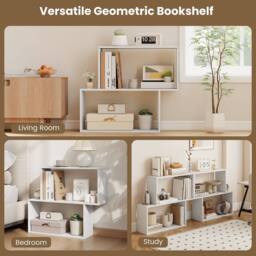 Gymax 3-Tier Geometric Bookshelf Freestanding Wooden Bookcase Compartments in White - thumbnail 8