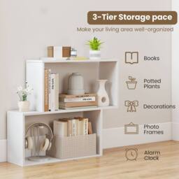 Gymax 3-Tier Geometric Bookshelf Freestanding Wooden Bookcase Compartments in White - thumbnail 3