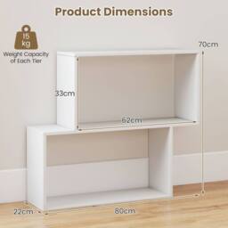 Gymax 3-Tier Geometric Bookshelf Freestanding Wooden Bookcase Compartments in White - thumbnail 2