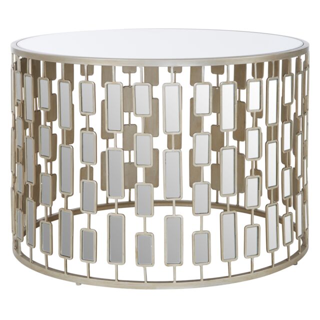 Orsina Glass Topped Coffee Table, Champagne Silver Finish Large Round Table, Modern Decorative Table, Accent Table - image 1