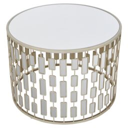 Orsina Glass Topped Coffee Table, Champagne Silver Finish Large Round Table, Modern Decorative Table, Accent Table - thumbnail 2
