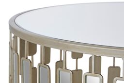 Orsina Glass Topped Coffee Table, Champagne Silver Finish Large Round Table, Modern Decorative Table, Accent Table - thumbnail 3