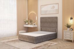 "Somnior Eleanor Divan Bed Base with 54"" Floor Standing Headboard Tweed Fabric in Brown - Size: King"